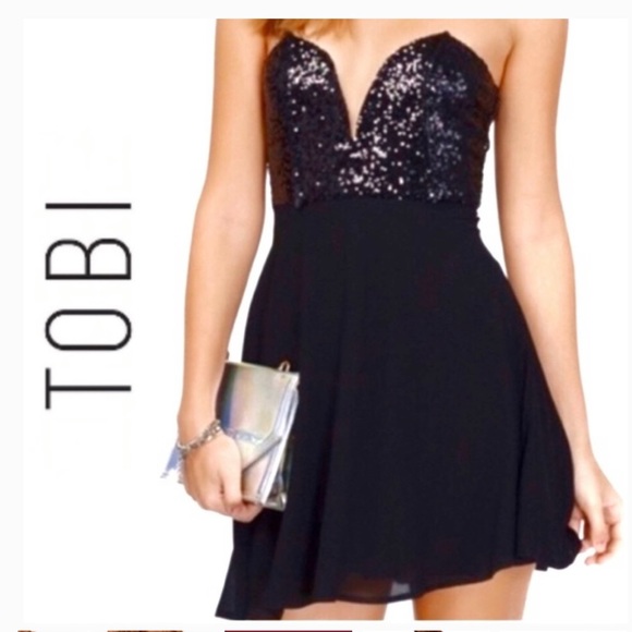 NEW TOBI BLACK SEQUIN DRESS - Picture 1 of 6